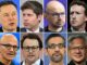 Die Tech-Barone greifen nach dem großen Coup: Elon Musk, Sam Altman, Demis Hassabis, Mark Zuckerberg, Satya Nadella, Dario Amodei, Sundar Pichai und Jensen Huang. (Foto: AFP)
