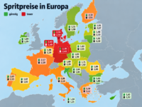 Spritpreise in Europa. (Karte mit Hilfe von KI erstellt)