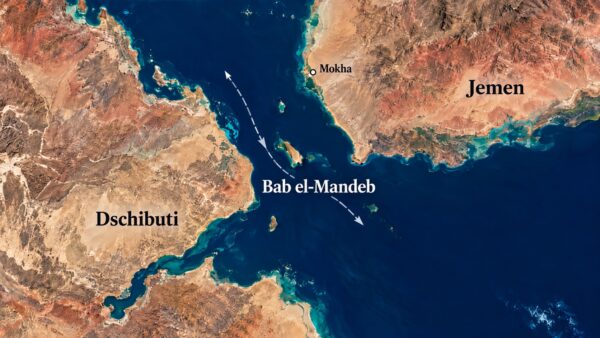 Satellitenkarte der Meerenge Bab el-Mandeb