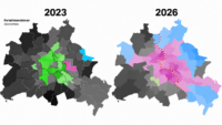 Die siegreichen Parteien gemäß der Zweistimmen auf Wahlkreisebene. (Grafiken laut Wikipedia und rbb)