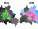 Die siegreichen Parteien gemäß der Zweistimmen auf Wahlkreisebene. (Grafiken laut Wikipedia und rbb)