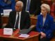 EU-Kommissionspräsidentin Ursula von der Leyen (rechts) und EU-Ratspräsident António Costa am 23. Oktober 2026 im ungarischen Parlament in Budapest (Foto: Attila KISBENEDEK / AFP)